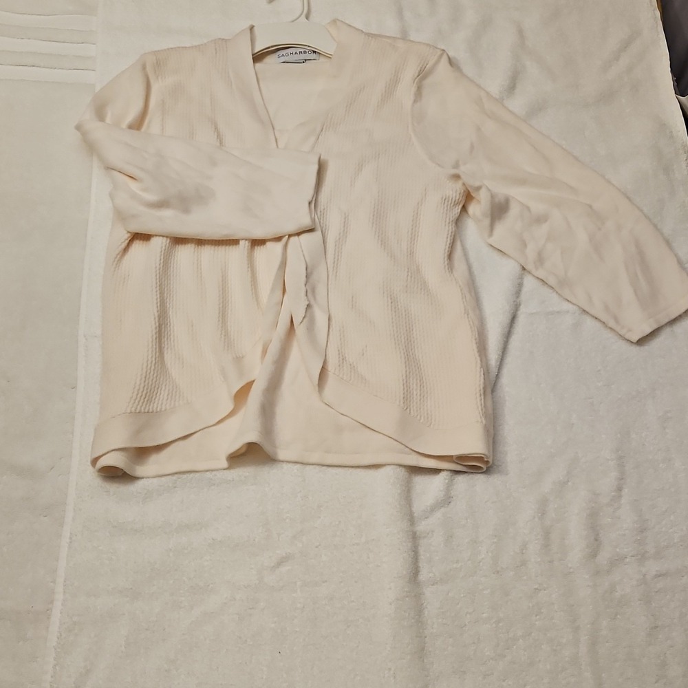Sag Harbor Womens Cream Ivory Textured Open Front Cardigan Sweater XL